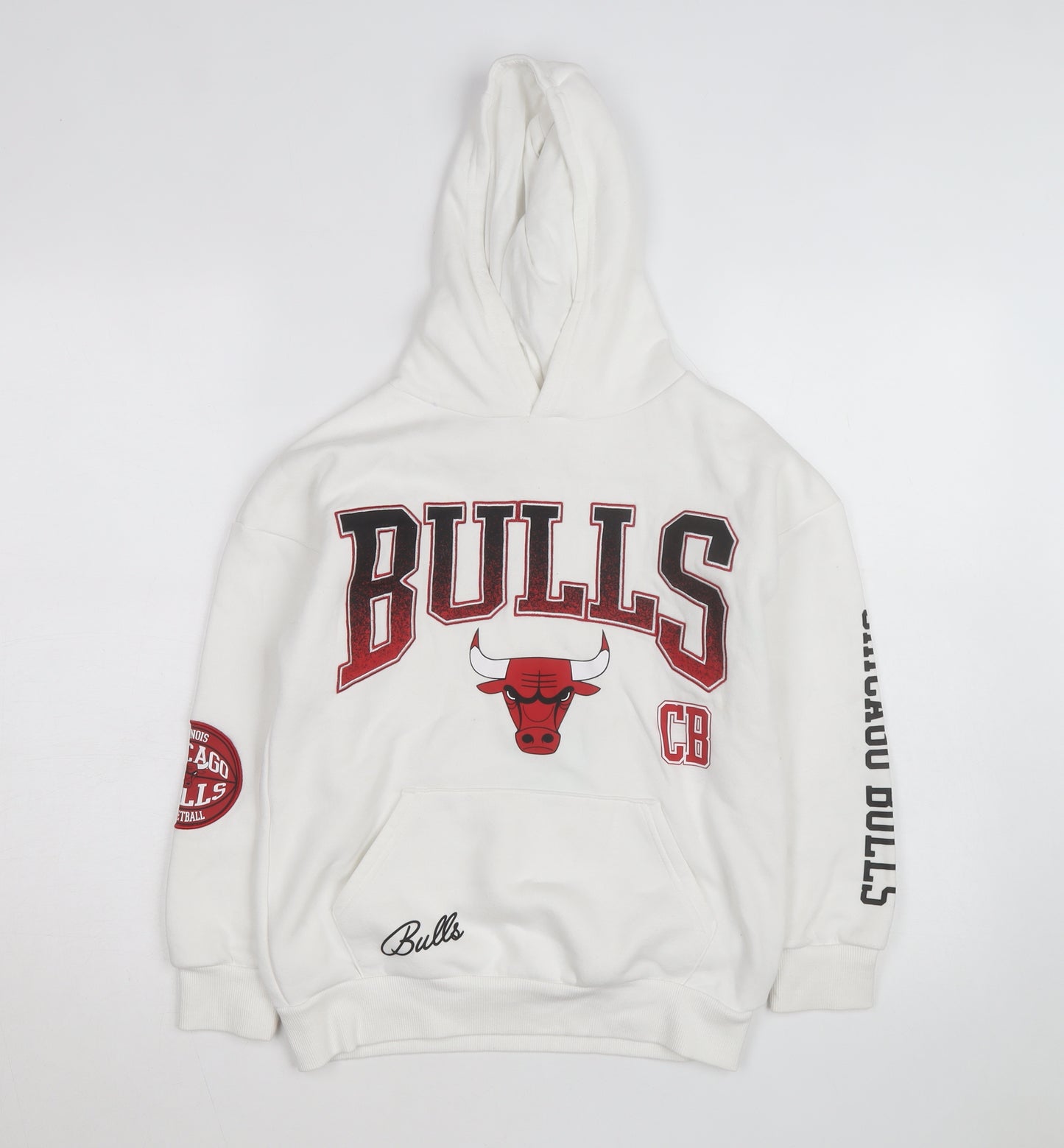 Primark Men’s White Chicago Bulls Pullover Hoodie M Graphic Fleece