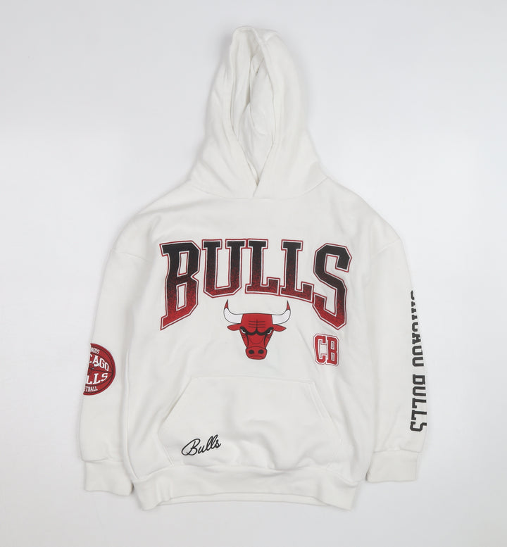 Primark Men’s White Chicago Bulls Pullover Hoodie M Graphic Fleece