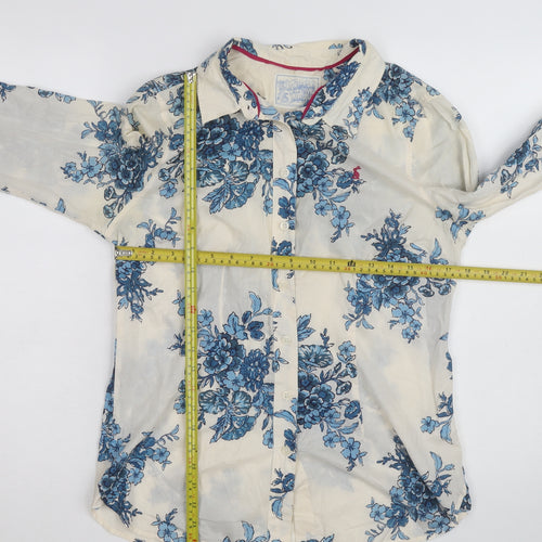 Joules Women’s Ivory Blue Floral Long Sleeve Cotton Button-Up Shirt Size 12