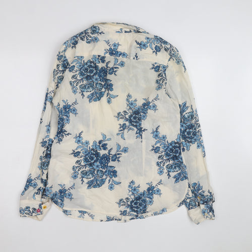 Joules Women’s Ivory Blue Floral Long Sleeve Cotton Button-Up Shirt Size 12