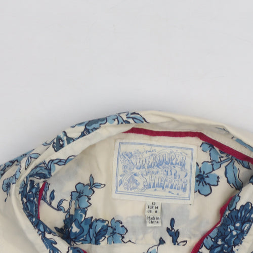 Joules Women’s Ivory Blue Floral Long Sleeve Cotton Button-Up Shirt Size 12