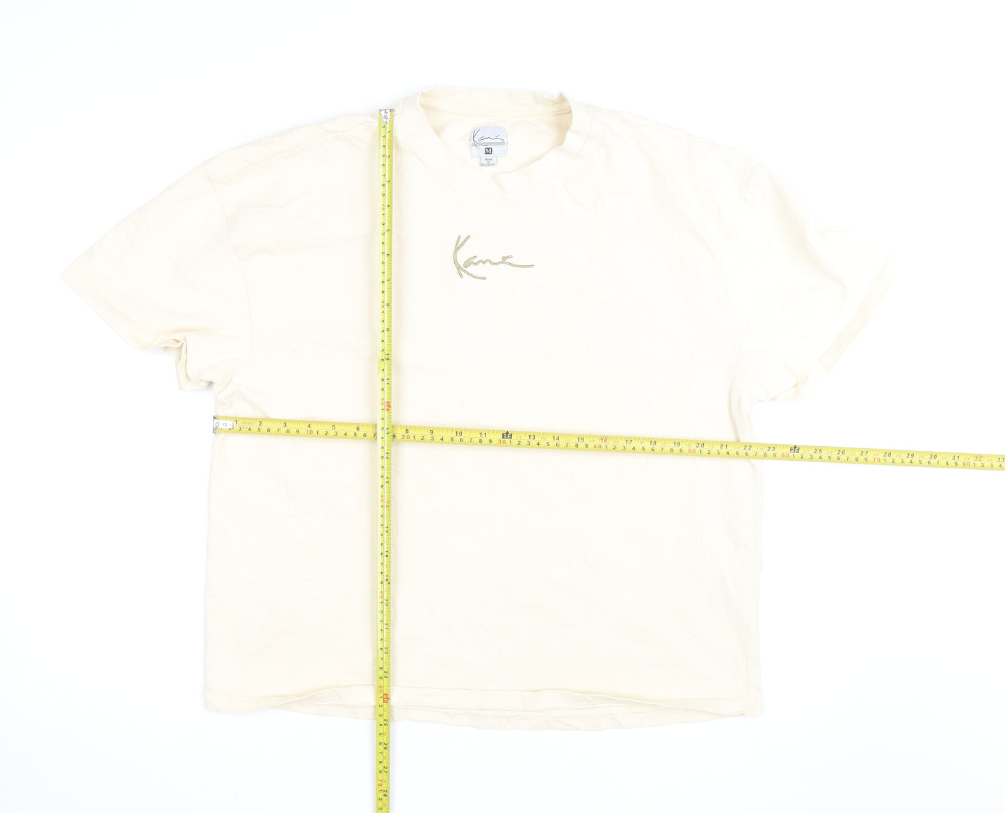 Karl Kani Men’s Beige Embroidered Logo Crew Neck Cotton T-Shirt M