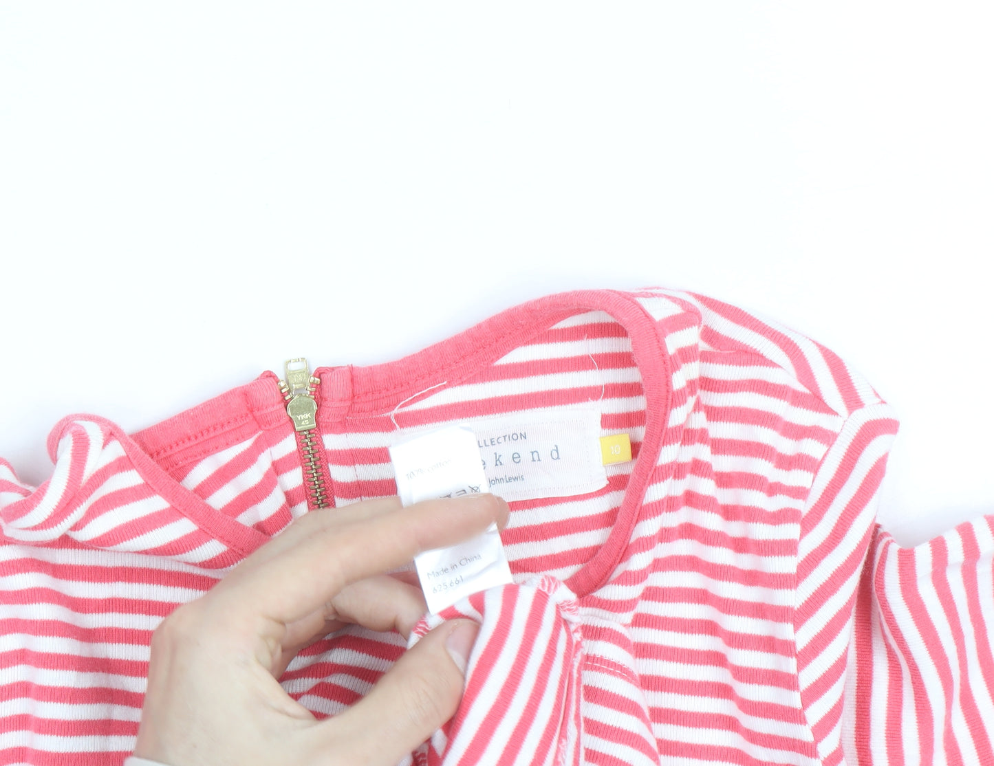 John Lewis Women’s Pink White Striped Cotton Long Sleeve T-Shirt Size 10