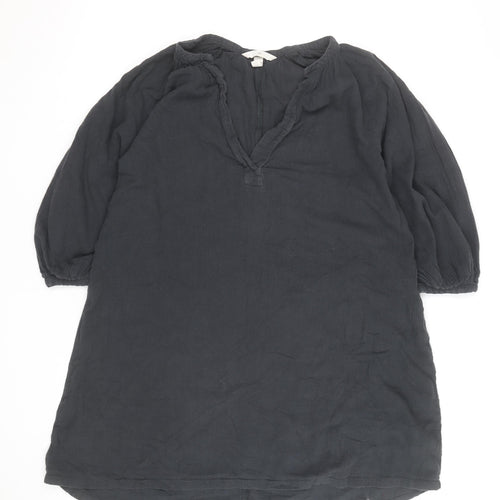 H&M Women’s Black Linen Tunic Blouse Size S 3/4 Sleeve V-Neck