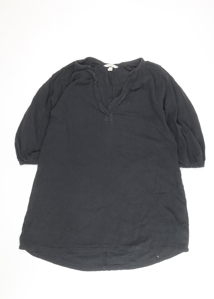 H&M Women’s Black Linen Tunic Blouse Size S 3/4 Sleeve V-Neck
