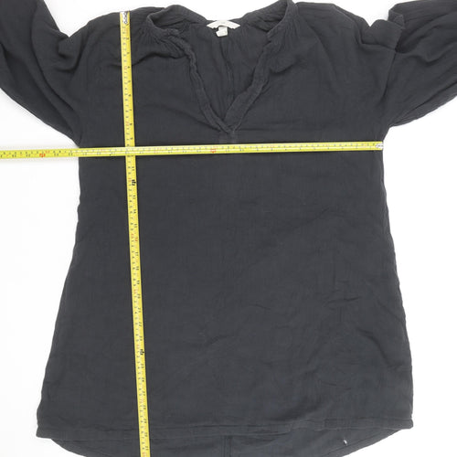 H&M Women’s Black Linen Tunic Blouse Size S 3/4 Sleeve V-Neck