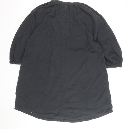H&M Women’s Black Linen Tunic Blouse Size S 3/4 Sleeve V-Neck