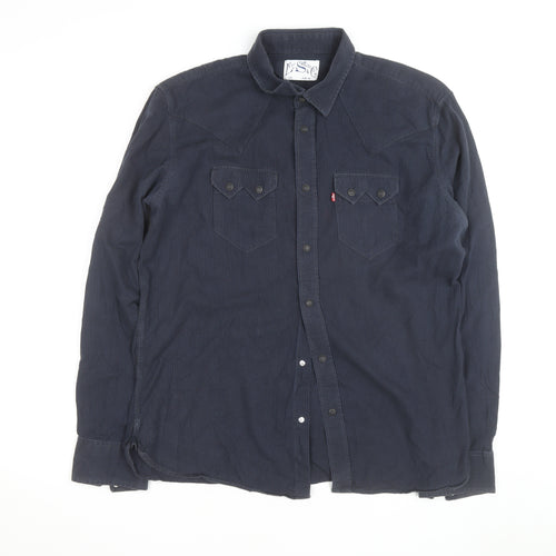 Levi Strauss Men Blue Corduroy Western Shirt XL Long Sleeve