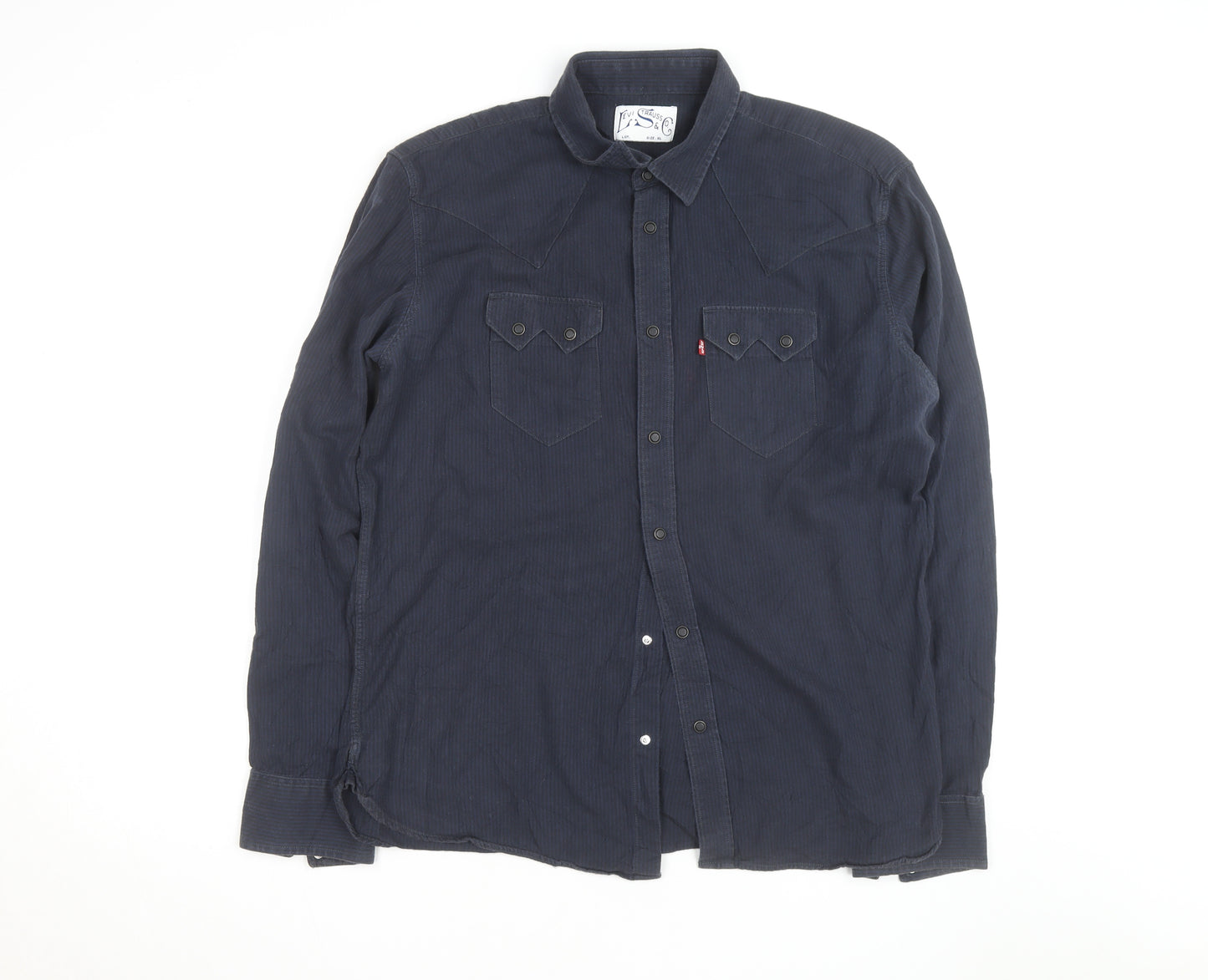 Levi Strauss Men Blue Corduroy Western Shirt XL Long Sleeve
