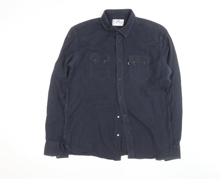 Levi Strauss Men Blue Corduroy Western Shirt XL Long Sleeve