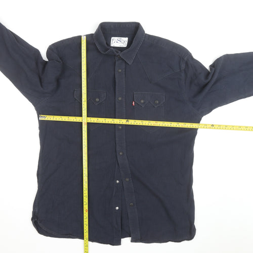 Levi Strauss Men Blue Corduroy Western Shirt XL Long Sleeve