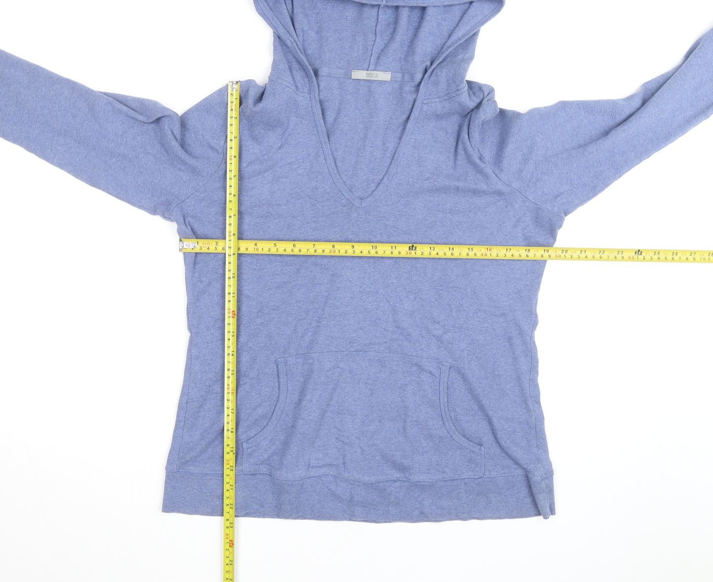 Marks and Spencer Women Blue Size 16 V-Neck Pullover Hoodie 100% Cotton