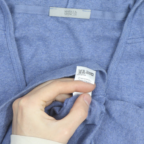 Marks and Spencer Women Blue Size 16 V-Neck Pullover Hoodie 100% Cotton