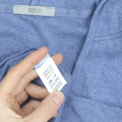 Marks and Spencer Women Blue Size 16 V-Neck Pullover Hoodie 100% Cotton