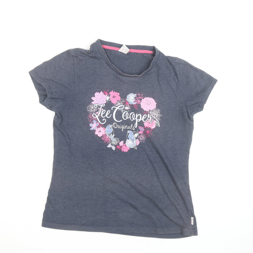 Lee Cooper Women's Grey Floral Heart Print T-Shirt Size 14