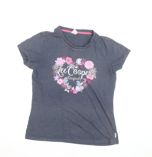 Lee Cooper Women's Grey Floral Heart Print T-Shirt Size 14