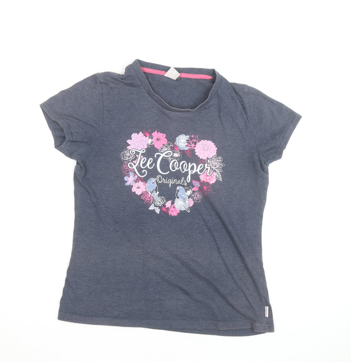 Lee Cooper Women's Grey Floral Heart Print T-Shirt Size 14