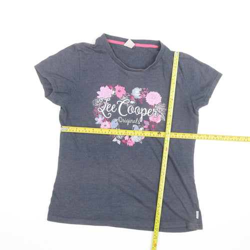 Lee Cooper Women's Grey Floral Heart Print T-Shirt Size 14