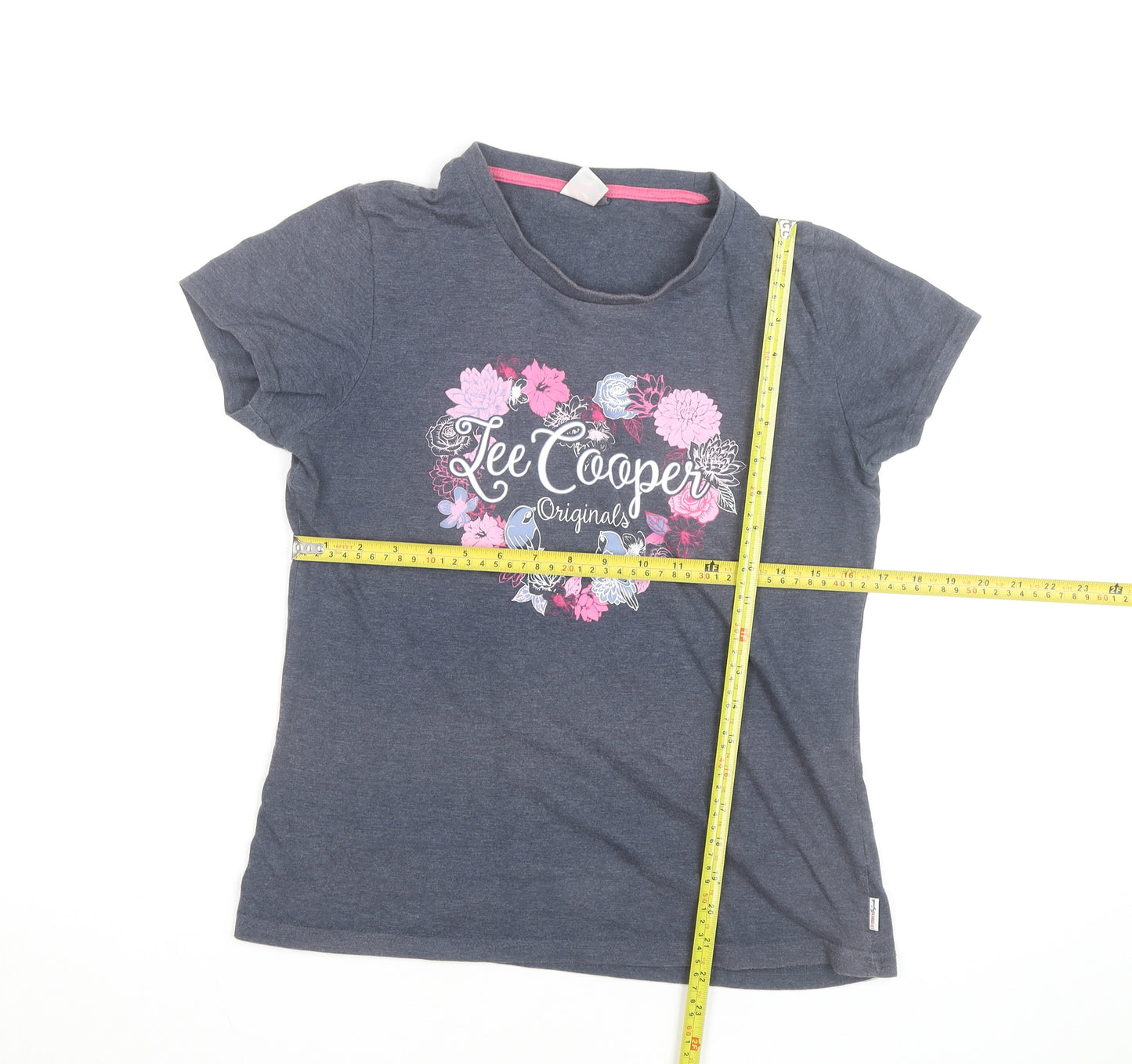 Lee Cooper Women's Grey Floral Heart Print T-Shirt Size 14