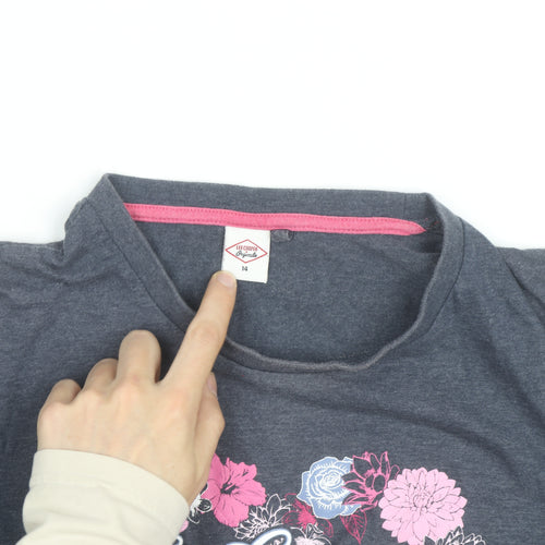 Lee Cooper Women's Grey Floral Heart Print T-Shirt Size 14