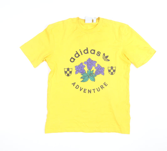 Adidas Mens Yellow Adventure Graphic Cotton T-Shirt XS