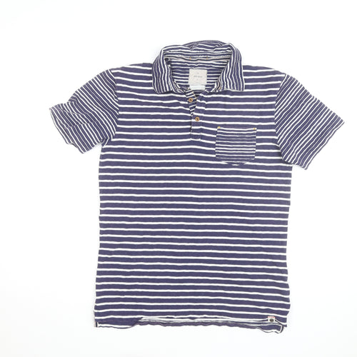 White Stuff Blue Striped Cotton Polo Shirt Men's S
