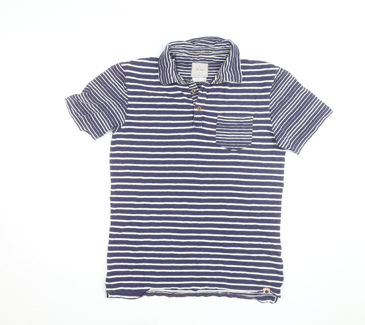 White Stuff Blue Striped Cotton Polo Shirt Men's S