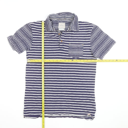 White Stuff Blue Striped Cotton Polo Shirt Men's S