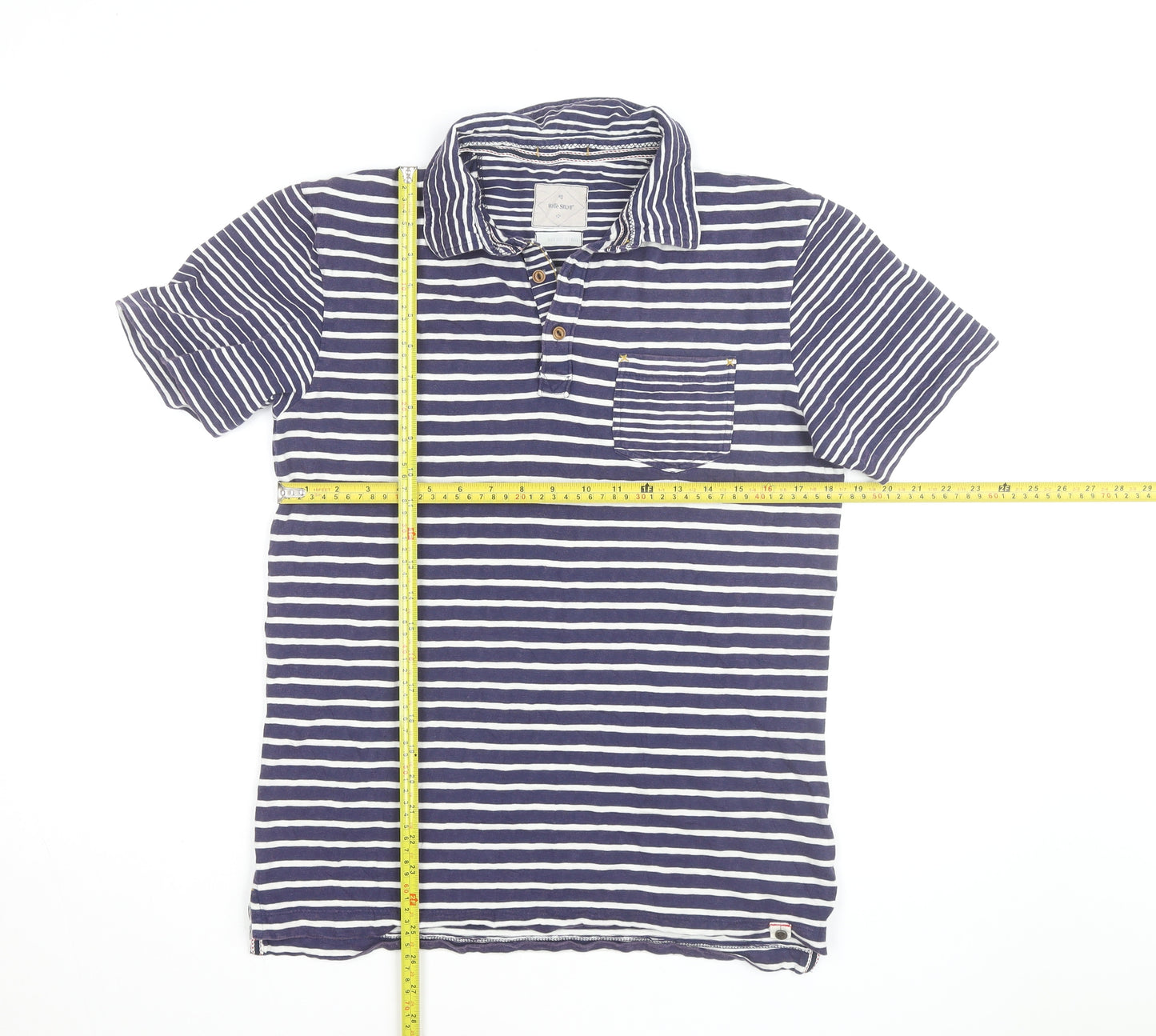 White Stuff Blue Striped Cotton Polo Shirt Men's S