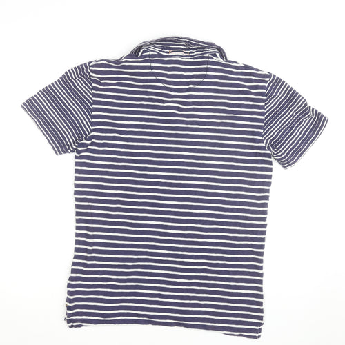 White Stuff Blue Striped Cotton Polo Shirt Men's S