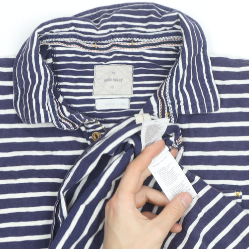 White Stuff Blue Striped Cotton Polo Shirt Men's S