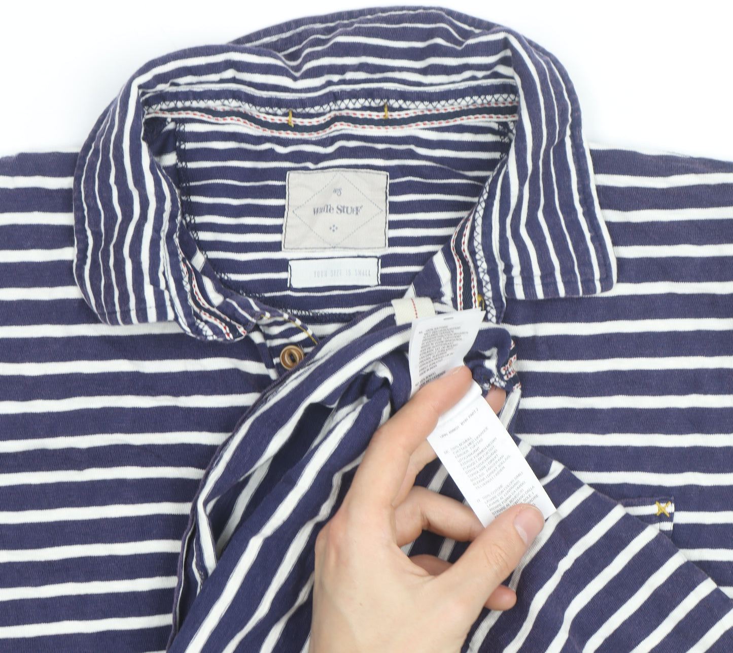 White Stuff Blue Striped Cotton Polo Shirt Men's S