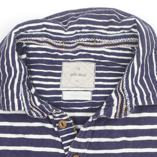 White Stuff Blue Striped Cotton Polo Shirt Men's S