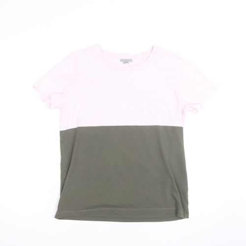 COS Men's Pink and Green Colourblock Cotton T-Shirt Size M