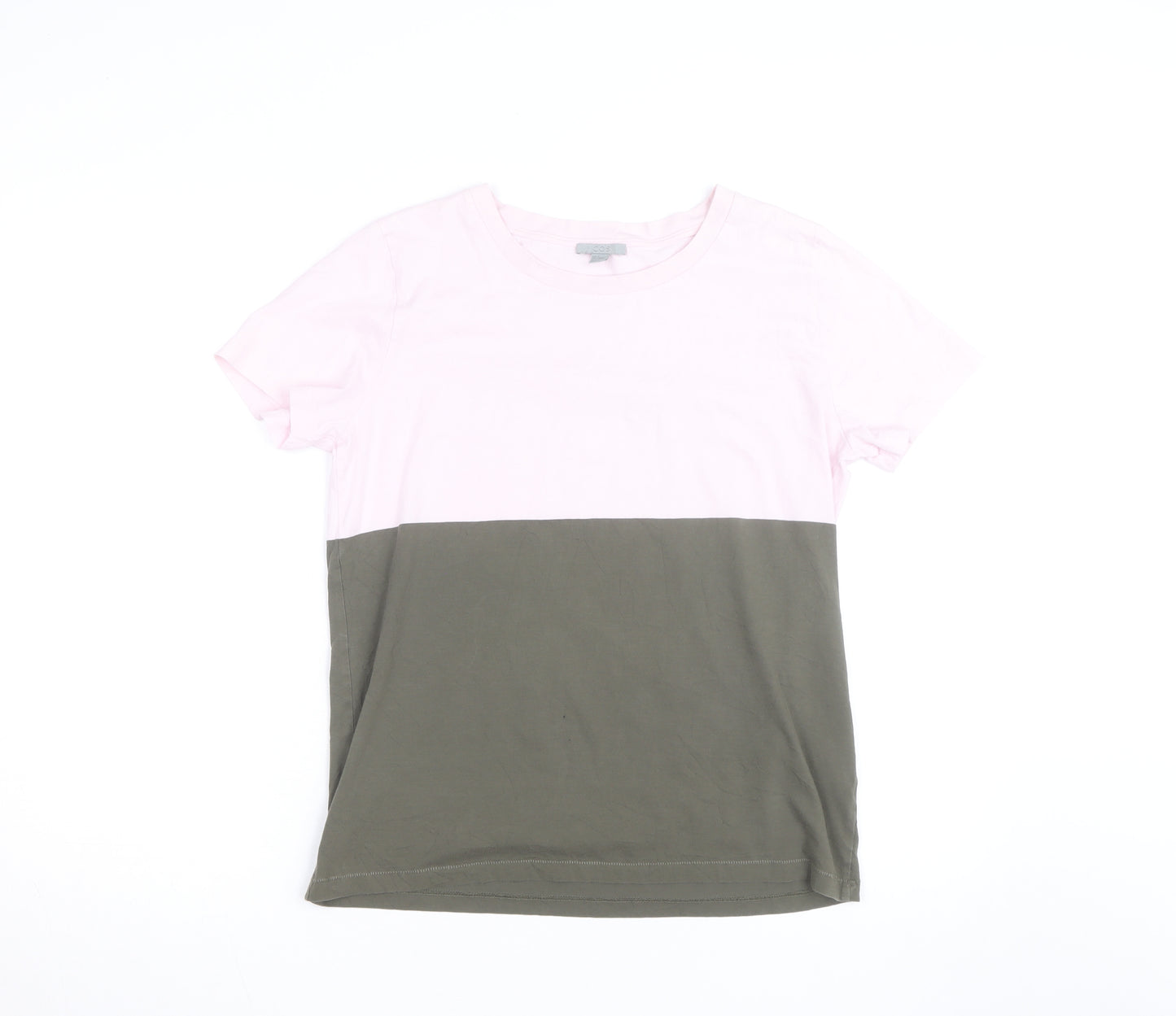 COS Men's Pink and Green Colourblock Cotton T-Shirt Size M