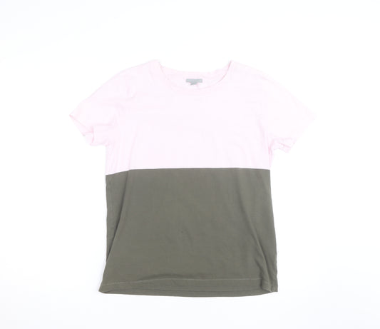 COS Men's Pink and Green Colourblock Cotton T-Shirt Size M