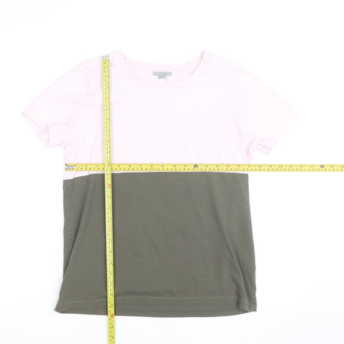 COS Men's Pink and Green Colourblock Cotton T-Shirt Size M