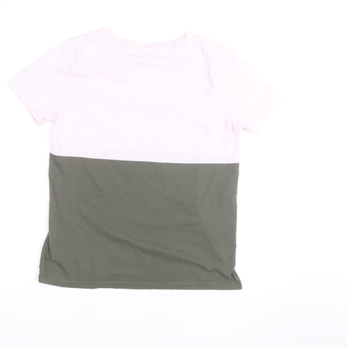 COS Men's Pink and Green Colourblock Cotton T-Shirt Size M