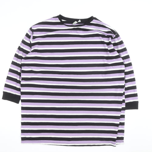 ASOS Women's Multicoloured Striped Crew Neck 3/4 Sleeve Cotton T-Shirt Size 10