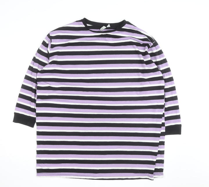 ASOS Women's Multicoloured Striped Crew Neck 3/4 Sleeve Cotton T-Shirt Size 10