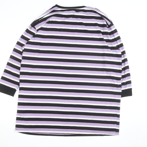 ASOS Women's Multicoloured Striped Crew Neck 3/4 Sleeve Cotton T-Shirt Size 10