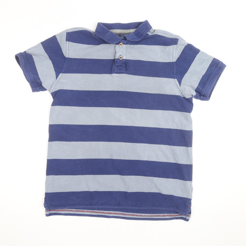FatFace Men's Blue Striped Cotton Short Sleeve Polo Shirt Size M