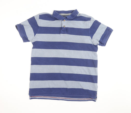 FatFace Men's Blue Striped Cotton Short Sleeve Polo Shirt Size M