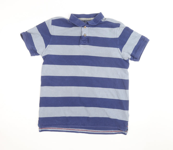 FatFace Men's Blue Striped Cotton Short Sleeve Polo Shirt Size M