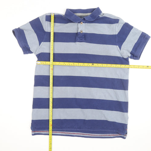 FatFace Men's Blue Striped Cotton Short Sleeve Polo Shirt Size M