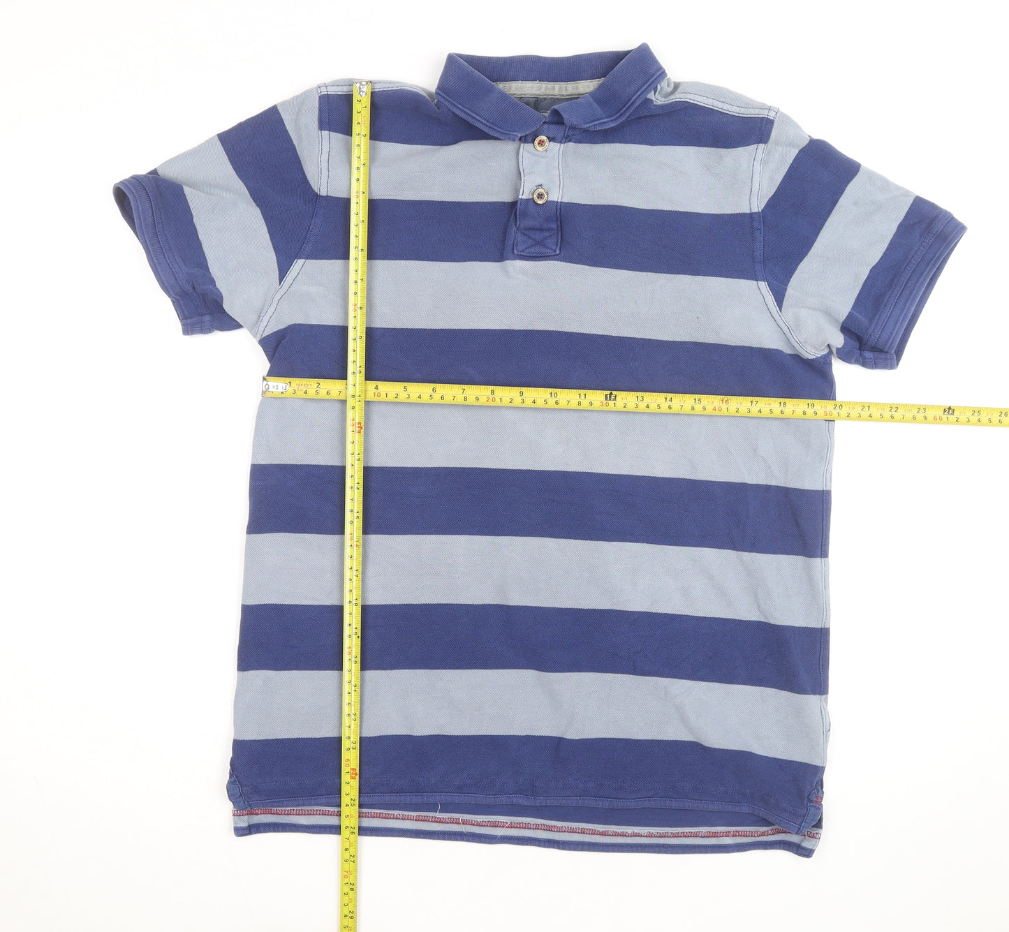 FatFace Men's Blue Striped Cotton Short Sleeve Polo Shirt Size M