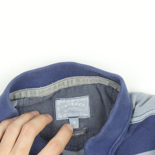 FatFace Men's Blue Striped Cotton Short Sleeve Polo Shirt Size M