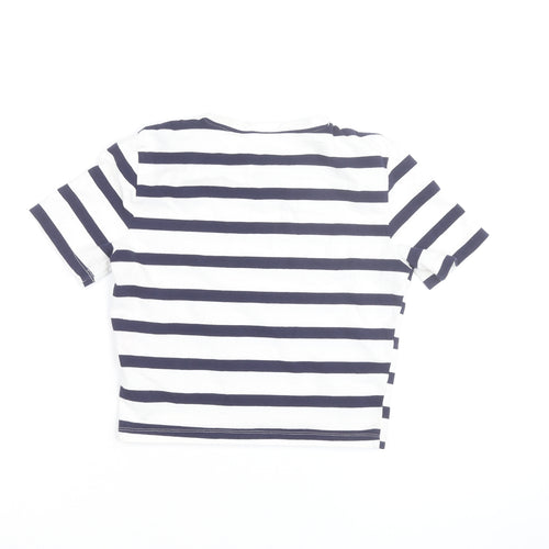 Zara Women's Navy White Striped Cropped T-Shirt Size 12