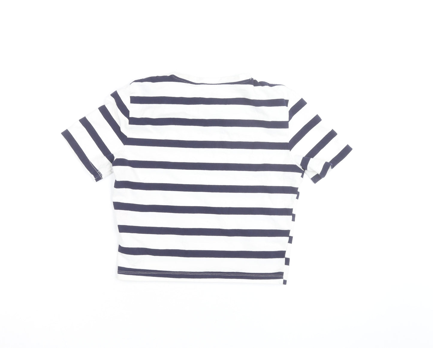 Zara Women's Navy White Striped Cropped T-Shirt Size 12