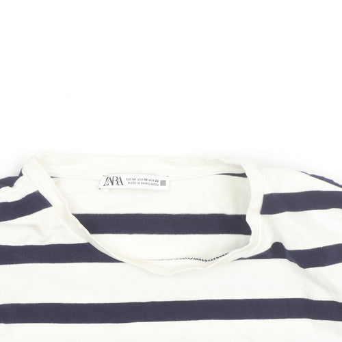 Zara Women's Navy White Striped Cropped T-Shirt Size 12